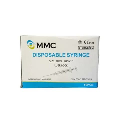 MMC – Disposable Syringe 20ml, 20G x 1” – GENC-1024