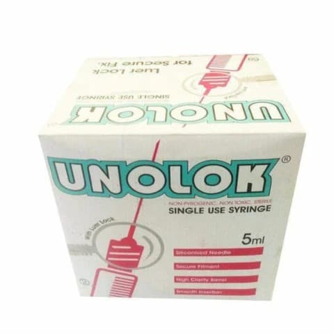 Unolok – Disposable Syringe 5mI Luer Lock with 23G x 1.1/4inch Needle – Box of 100