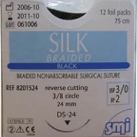 3/0 Silk Braided Suture, Black (75cm)
