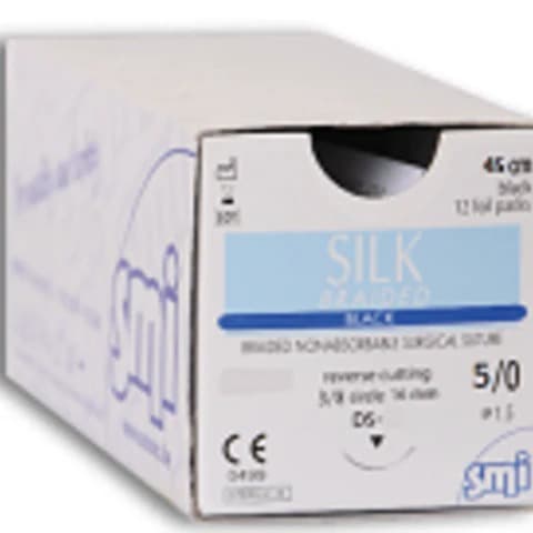5/0 Silk Braided Suture, Black (45cm)