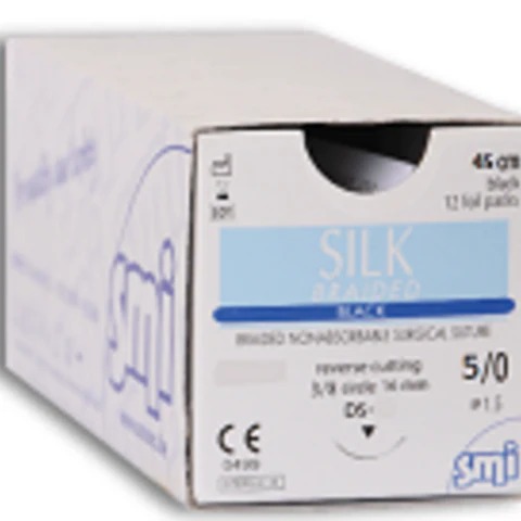 5/0 Silk Braided Suture, Black (45cm)